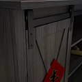 Wooden Sideboard With Red Feng Character Stickers Rice Bag Corn And Grain Containers