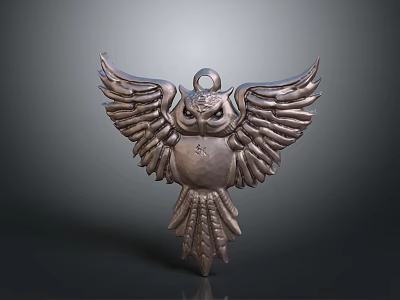 Detailed Owl Sculpture Carving With Spread Wings Star Pattern And Metallic Finish 3d model