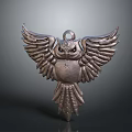 Detailed Owl Sculpture Carving With Spread Wings Star Pattern And Metallic Finish