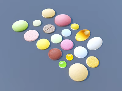 Colorful Daily Medication Tablets In Various Shapes And Sizes For Home Use 3d model