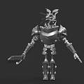 3D Robot Character With Plant Head And Metal Armor Holding Weapon