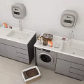 Modern Double Washbasin Vanity With Automatic Hand Dryers Toiletries And Storage Drawers