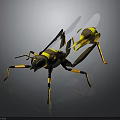 3D Rendered Mechanical Wasp Character With Yellow Black Body And Detailed Wings