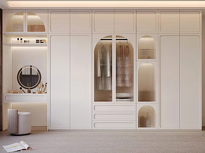 Modern Minimalist White Wardrobe Design With Glass Doors Drawers And Open Shelves 3d model