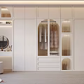 Modern Minimalist White Wardrobe Design With Glass Doors Drawers And Open Shelves