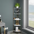 Multi Tiered Decorative Shelf With Gold Frame White Shelves And Decorative Items Near Window