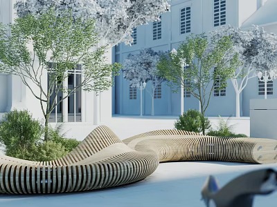 Modern Outdoor Chairs In Contemporary Garden Setting 3d model
