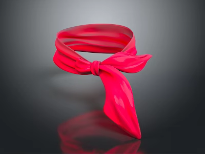Red Silky Shiny Scarf With Bow Knot On Dark Glossy Background 3d model