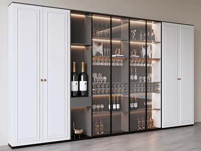 Elegant Modern Large Wine Cabinet With Glass Doors Built In LED Lights For Home Storage 3d model