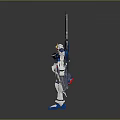 Striking Mecha Robot Character Standing With Blue Wings White Body And Red Accents