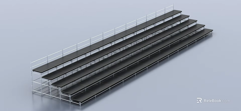 Public Facility Metal Bleachers with Multi Tiered Steps and Safety Railings Modern Design 3d model 