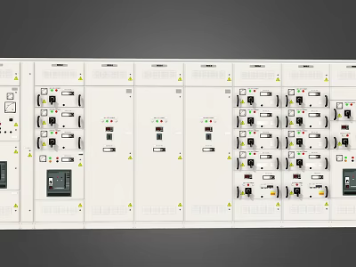 Row Of Industrial Control Panels With Electrical Switch Units And Indicators 3d model
