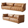 Modern Brown Leather Multi Seater Sofa With Tufted Backrest Padded Armrests 3d model