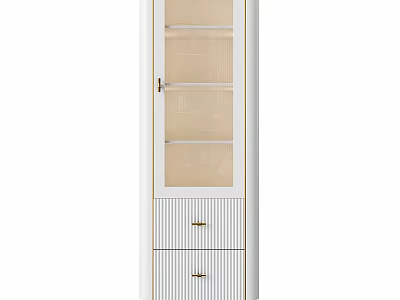 Modern White Decorative Cabinet With Glass Door Shelves And Striped Drawers 3d model