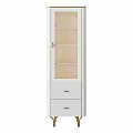 Modern White Decorative Cabinet With Glass Door Shelves And Striped Drawers