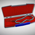 Decorative Ornament Set with Turquoise Bead Necklace Blue Carved Piece in Red Lining Case