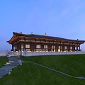 Traditional Ancient Architecture With Overhanging Eaves And Stone Steps On Green Grassland