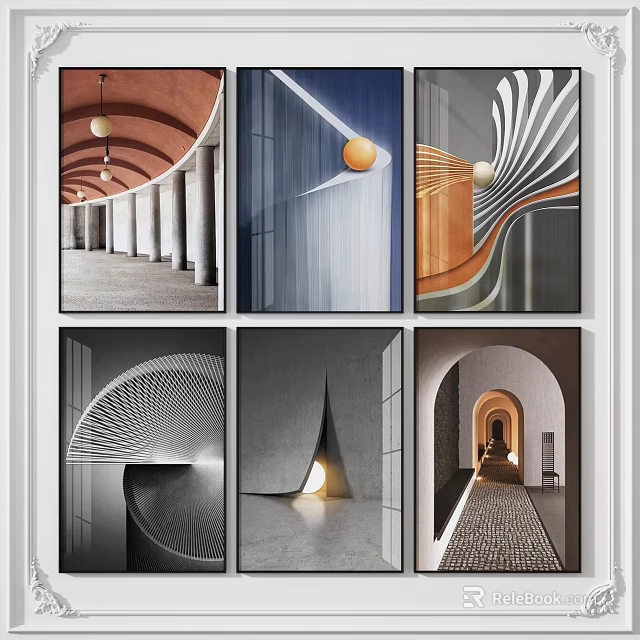Diverse Architectural Interiors Featuring Curved Lines Geometric Patterns And Lighting Accents 3d model 