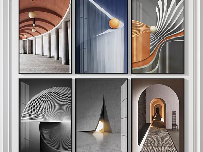 Diverse Architectural Interiors Featuring Curved Lines Geometric Patterns And Lighting Accents 3d model