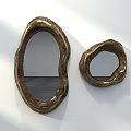 Two Irregular Shaped Golden Mirrors On White Wall With Shadow Effects