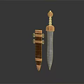 Decorative Ornate Sword With Metallic Blade Copper Leather Scabbard And Decorative Hilt
