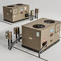 Brown Industrial HVAC Units With Dual Fans Control Boxes And Connected Pipes