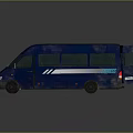Blue Van With Open Side Door And White Stripe Design On Body