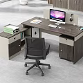 Modern Office Desk With Computer Monitor Keyboard Mouse Notebook And Storage Drawers