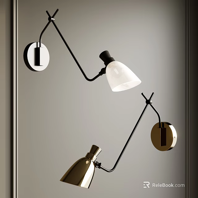 Modern Interior Wall Sconce Lighting With Black Metal Arm And Glass Shade 3d model 