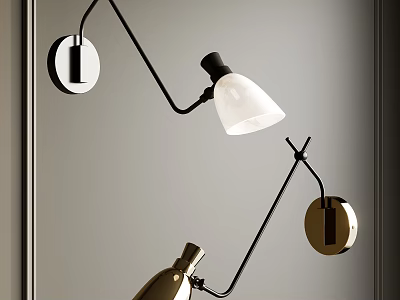 Modern Interior Wall Sconce Lighting With Black Metal Arm And Glass Shade 3d model