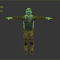 3D Tactical Operator Model In Green Uniform With Helmet Mask And Tactical Vest Arms Outstretched