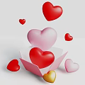 Open Box With Floating Red Pink Yellow And Gold Hearts