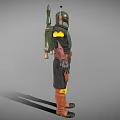 Futuristic Armored Character With Green Armor Yellow Accents Utility Belt And Brown Boots