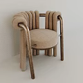 Modern Accent Chair With Curved Armrests Upholstered Beige Fabric And Metal Frame
