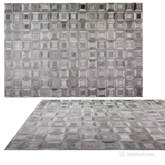 Square Rug With Geometric Square Pattern In Neutral Gray Tones And Textured Design 3d model 