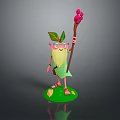 Cute Gnome Game Movie Character With Green Leaf Headpiece Long Beard And Red Berry Staff