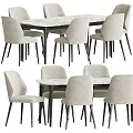 Elegant Dining Table Set With Marble Tabletop And Beige Upholstered Black Leg Chairs 3d model