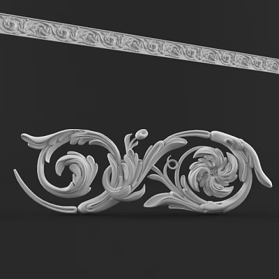 Elegant Decorative Plaster Molding With Ornate Floral Scroll Patterns And Intricate Details 3d model