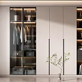 Modern Built-in Wardrobe With Glass Doors Storage Compartments And Potted Plant