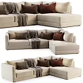 Beige L Shaped Fabric Sectional Sofa With Multiple Decorative Throw Pillows And Blanket 3d model