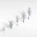 Tech Exhibition Hall Display Featuring Leafless Trees In Varying Sizes Arranged On White Background 3d model
