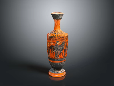 Ancient Greek Style Carved Vase With Figures Animals And Orange Black Design 3d model