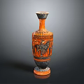 Ancient Greek Style Carved Vase With Figures Animals And Orange Black Design