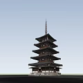 Ancient Traditional Pagoda Structure With Layered Wooden Design And Blue Sky Backdrop