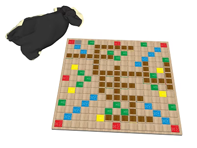 Colorful Board Game with Wooden Tiles and Black Storage Pouch for Family Entertainment 3d model