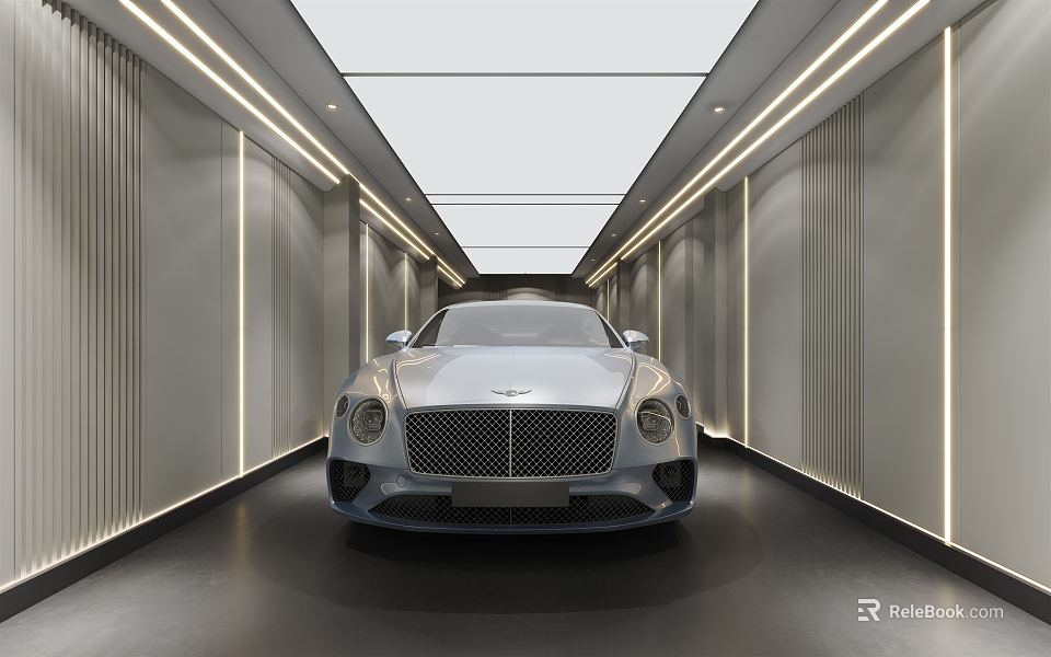 Modern Garage Interior Design With Luxury Car And LED Strip Lighting 3d model 