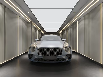 Modern Garage Interior Design With Luxury Car And LED Strip Lighting 3d model
