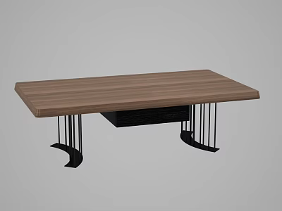 Modern Minimalist Coffee Table With Wooden Top And Black Metal Legs Design 3d model