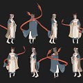 Elegant Female Character Design With Antler Headpiece And Flowing Robe In Multiple Angles