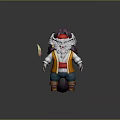 Cartoon Game Character With Purple Hair Red Bandana White Beard Orange Vest And Brown Boots